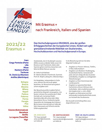 Aushang Erasmus für Romanistik 2021/22