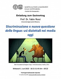 Plakat Fabio Rossi Discriminazione e nuova questione della lingua: usi dialettali nei media oggi